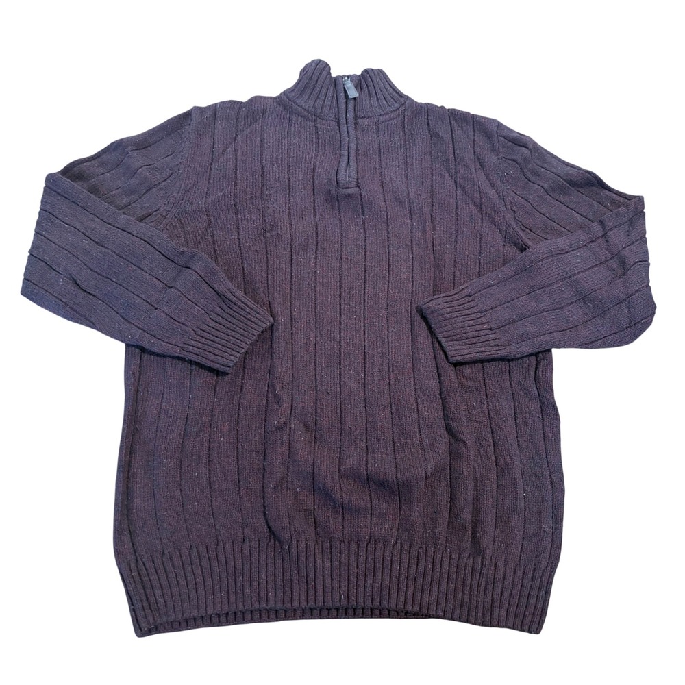 Outdoor Life Mens XL Burgundy Marl Ribbed Quarter Zip Pullover Sweater